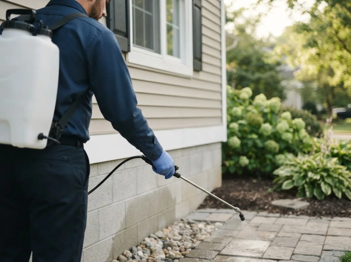 Pest control technician inspecting a home in Southfields, NY